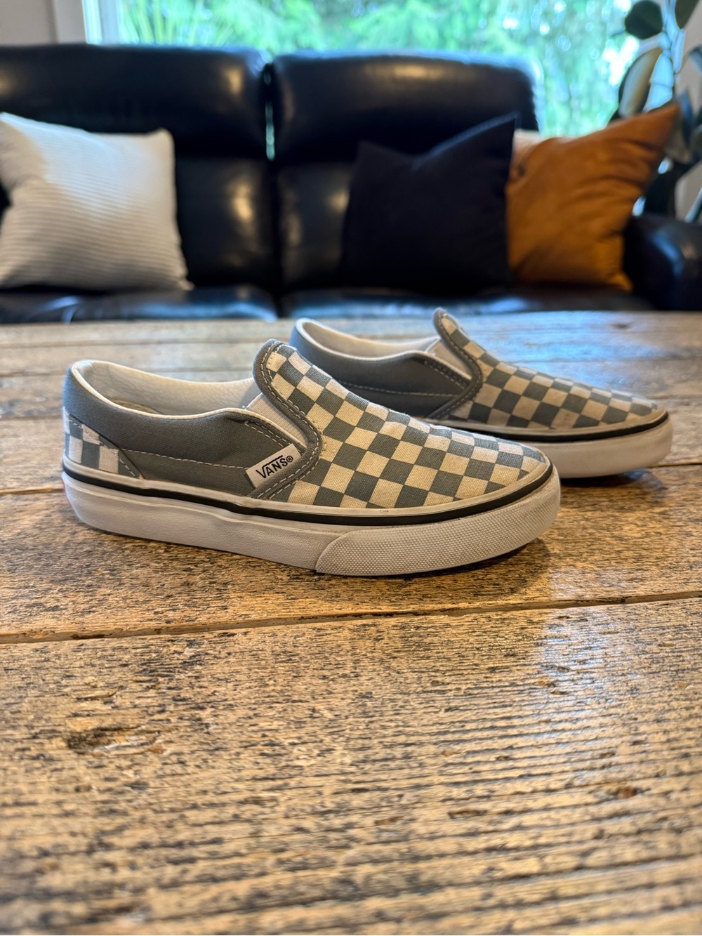 Vans Kids Classic Slip-On Checkerboard Shoe - Gray/White